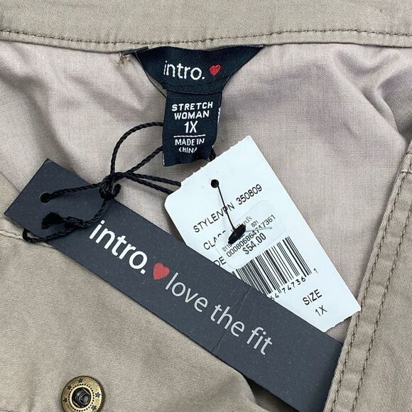 INTRO. Brown Utility Button Down Vest Jacket 1X - Picture 10 of 11